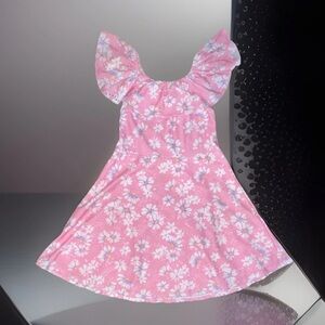 btween Pink Daisy Print Flutter Sleeve Dress